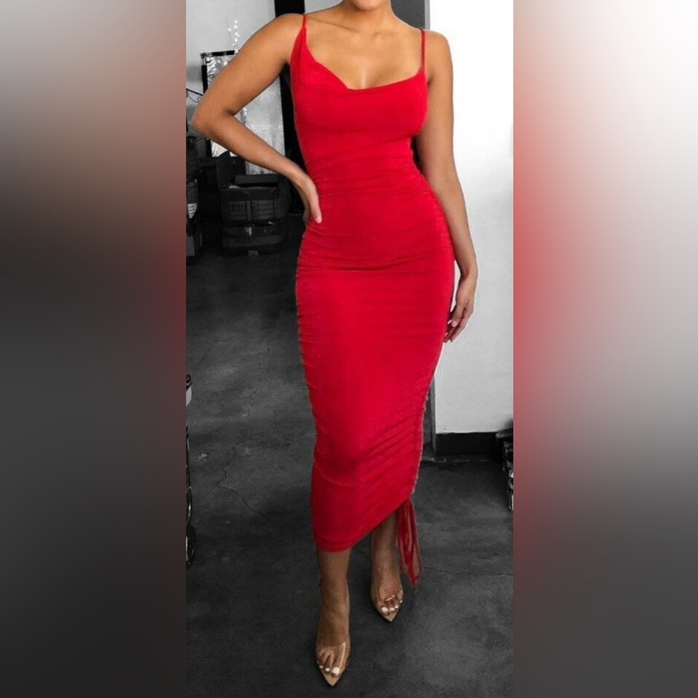 JLUXLABEL Striking Red Scrunch Dress